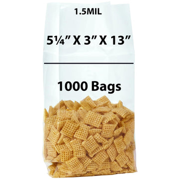 Gusseted Polypropylene Bags 1.5 Mil 5.25X3X13 inches 1000 Bags